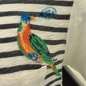J. Crew‎ bonjour Blue and Green Bird Embroidery Tee